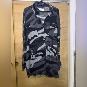 French Laundry Gray and Black Textured Knit Cardigan